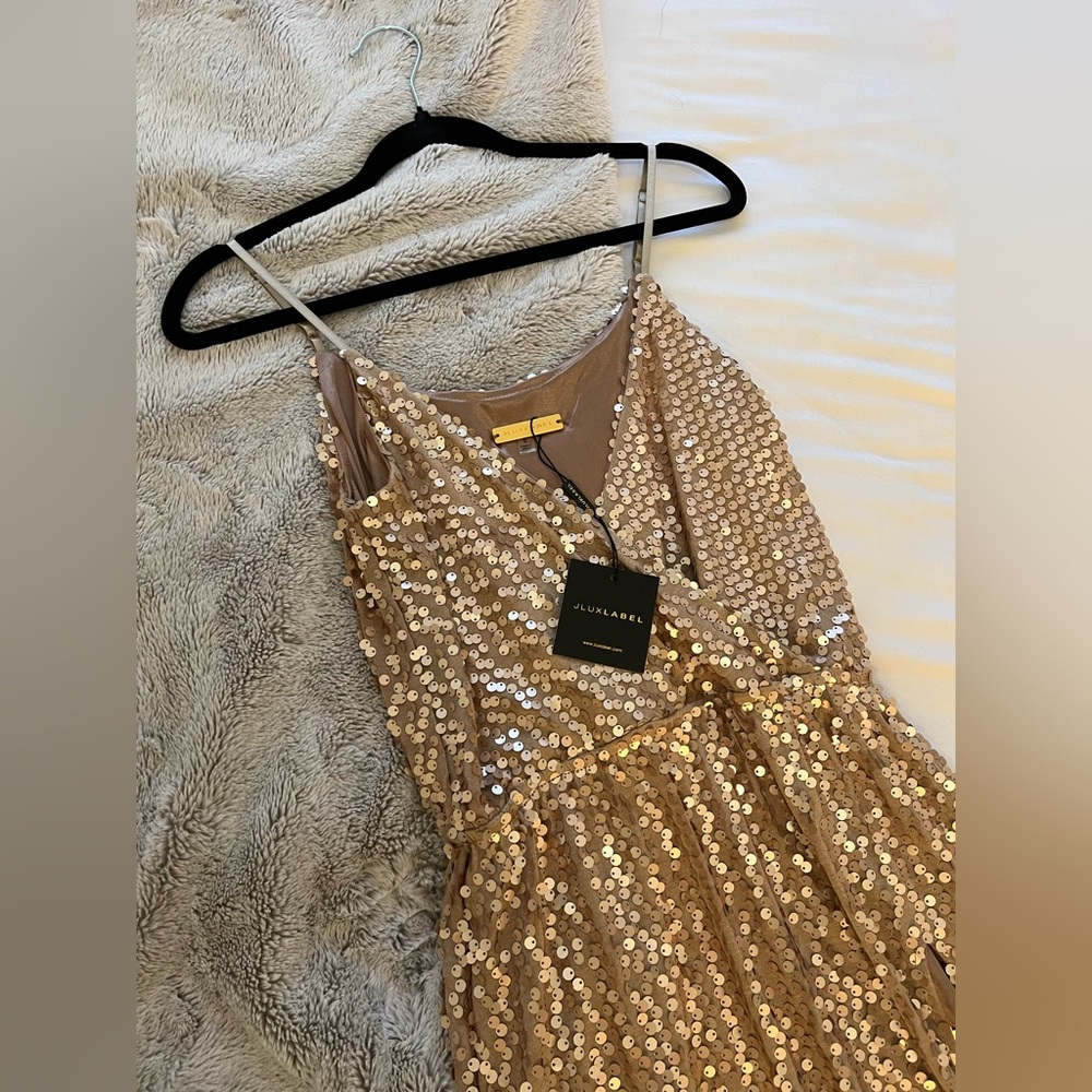 JLUXLABEL Champagne Sequin V-Neck Dress